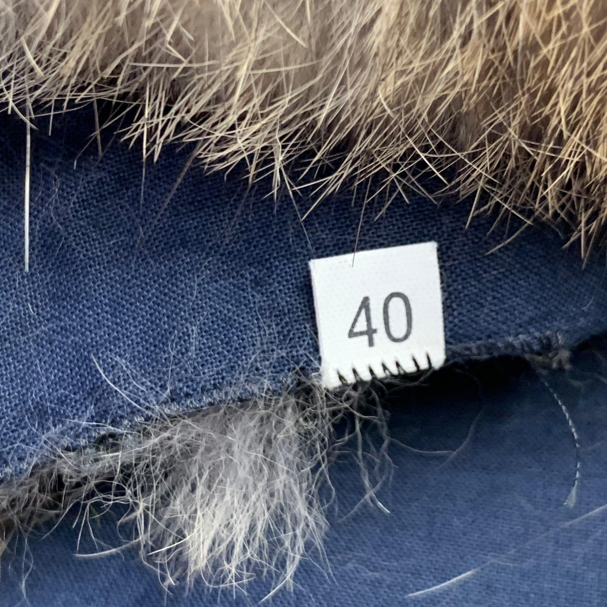 BAND OF OUTSIDERS Size S Blue Tan Wool Blend Plaid Rabbit Fur Collar Coat For Sale 2