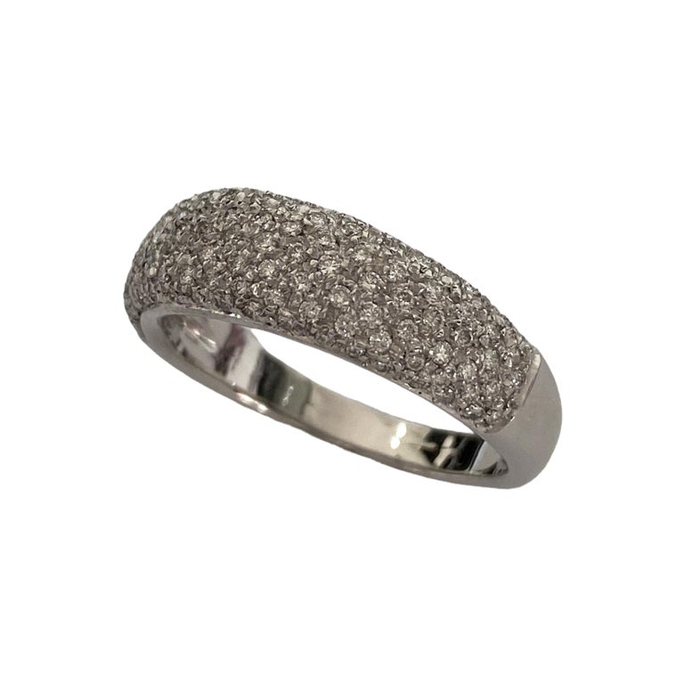 Oval Cut Band Pavè Ring with Natural Diamonds, 18kt White Gold, Made in Italy, Vintage For Sale