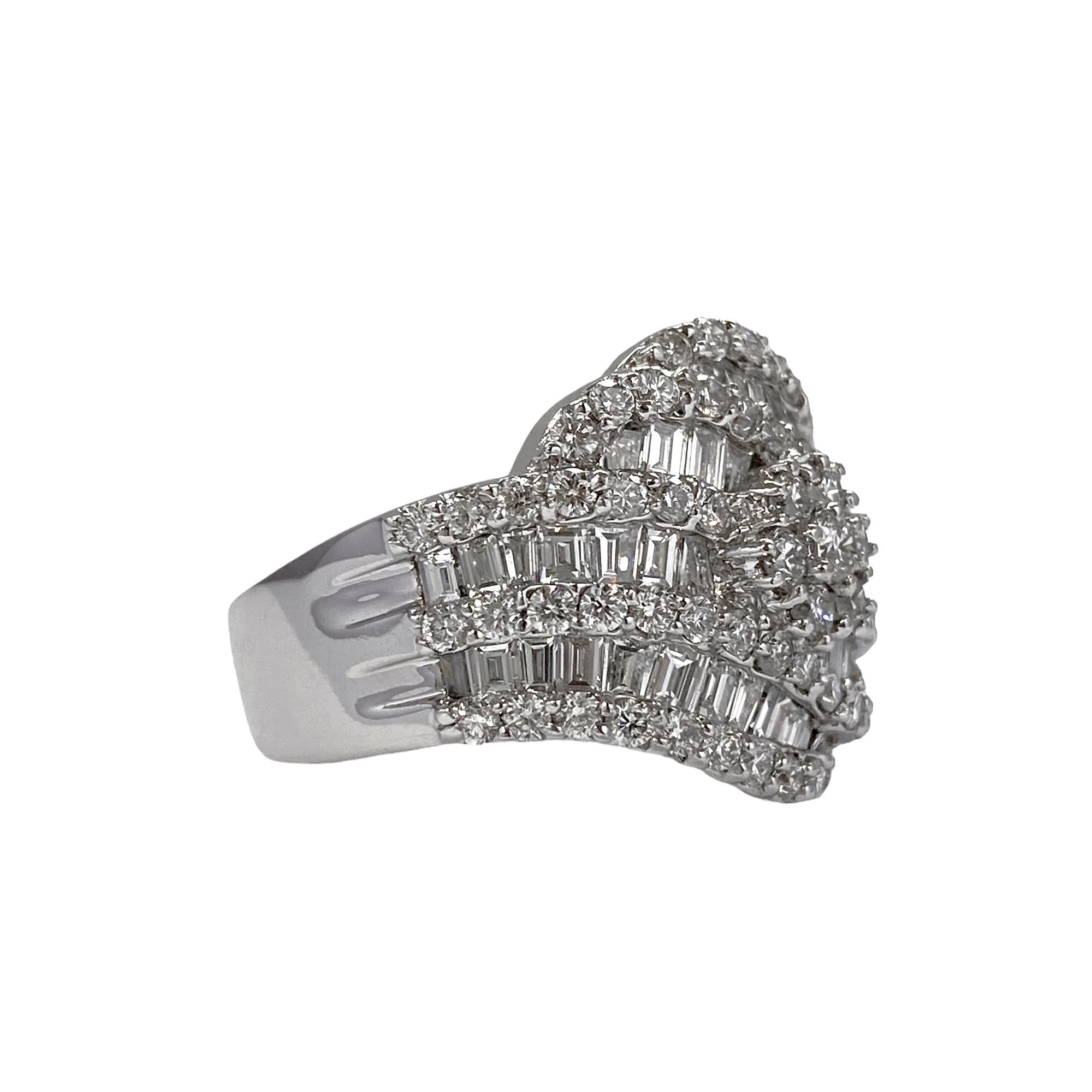 Band Pavè Ring mit natürlichen Diamanten, 18Kt Weißgold, Made in Italy, Vintage (Baguetteschliff) im Angebot