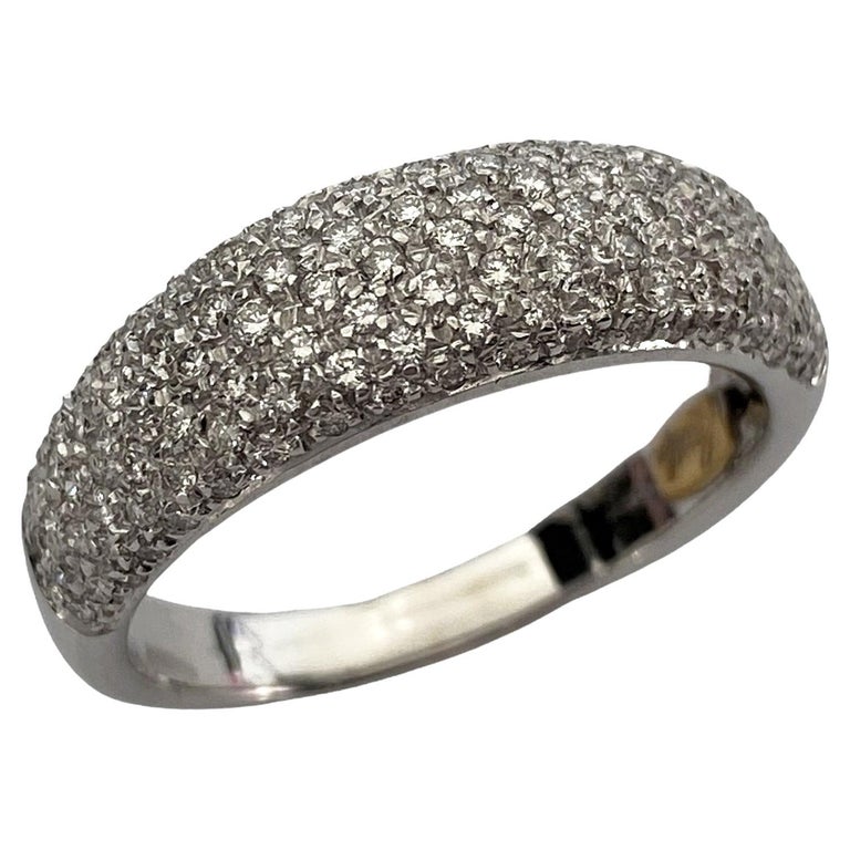 Band Pavè Ring with Natural Diamonds, 18kt White Gold, Made in Italy, Vintage For Sale