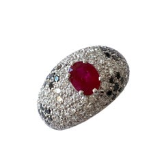 Band Pavè Ring with Natural Ruby, 18kt White Gold, Made in Italy, Vintage
