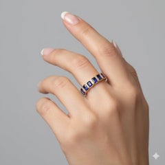 Band Ring 14K (or 18k upon request) Yellow Gold Emerald Cut Blue Sapphire Ring