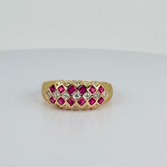 Band Ring 18k Yellow Gold with Square Facetted Rubies & Diamonds ca 0.48 carat