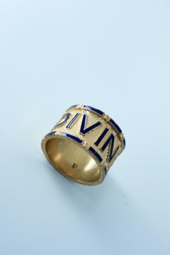 Band Ring Blue Enamel Gold Divine J Dauphin