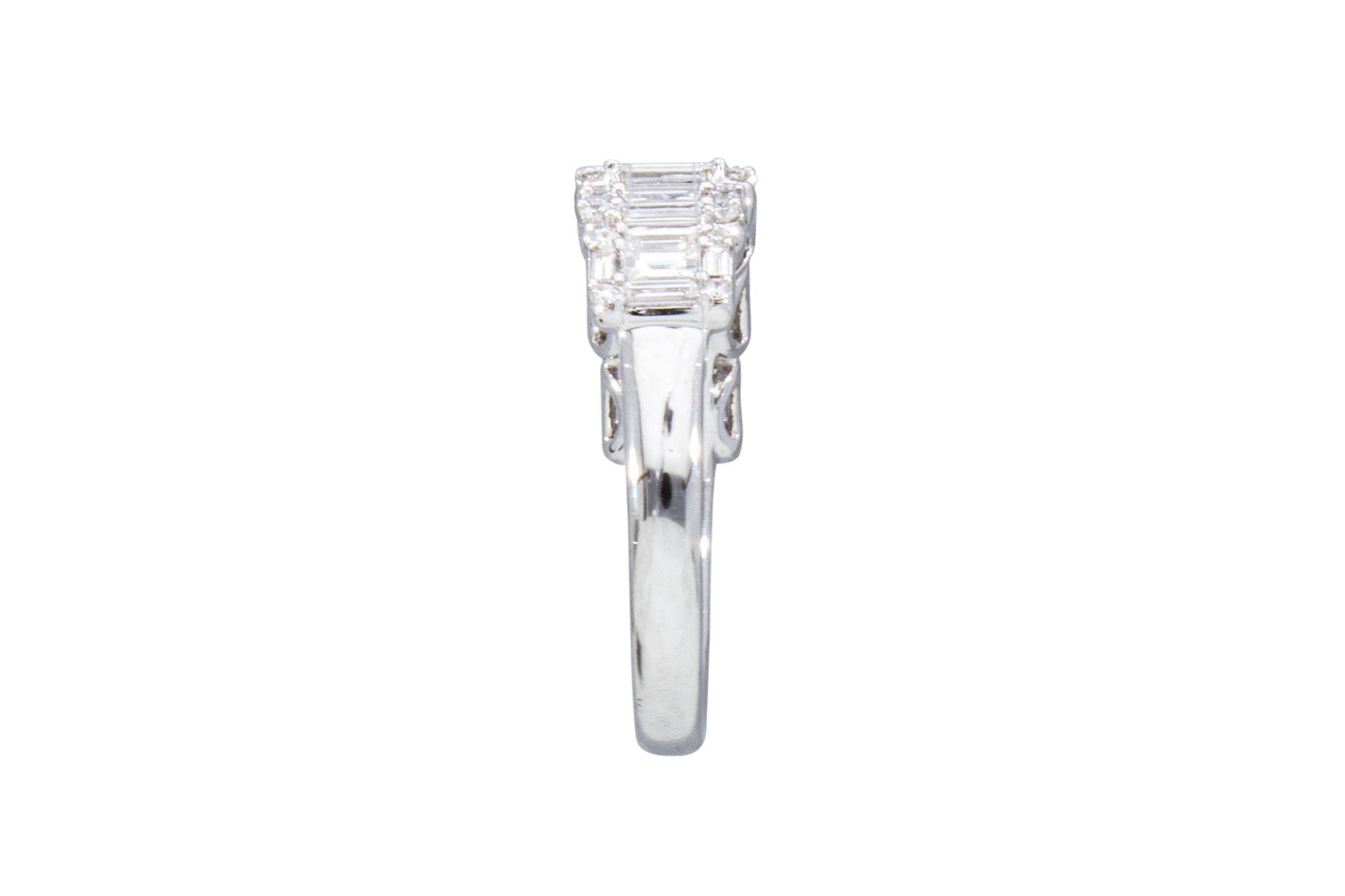 Band Engagement Ring Ct 1.47 of Brilliant and Baguette Cut Diamonds For Sale 4