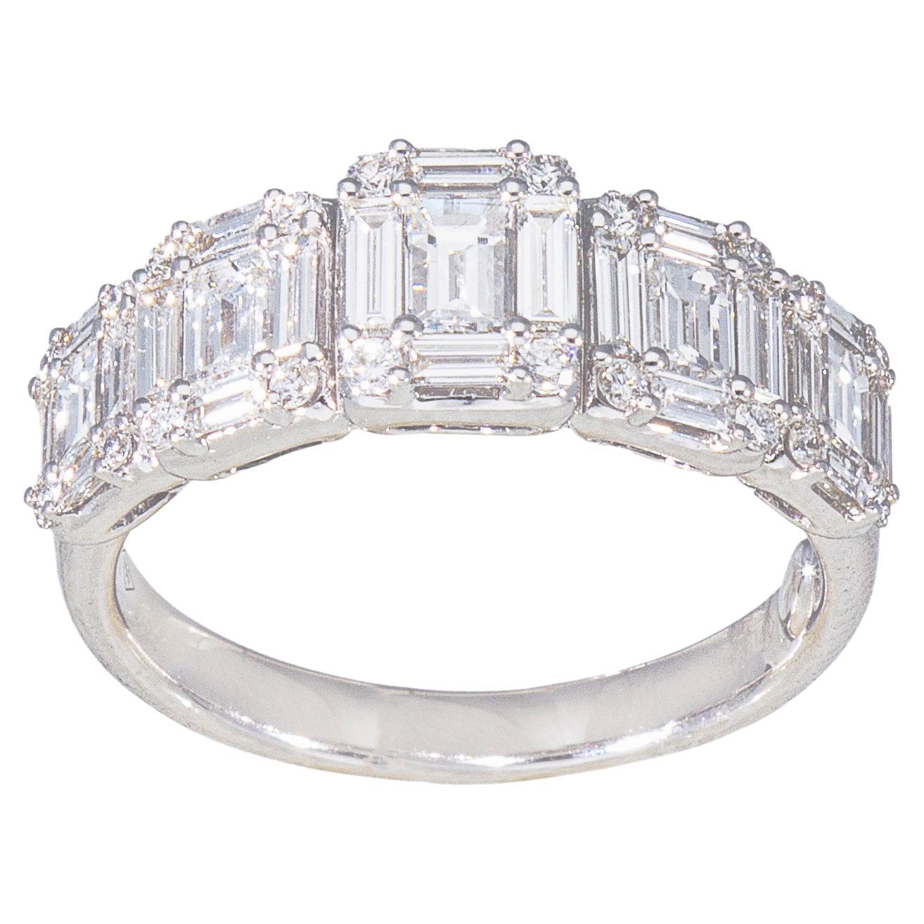 Band Engagement Ring Ct 1.47 of Brilliant and Baguette Cut Diamonds For Sale