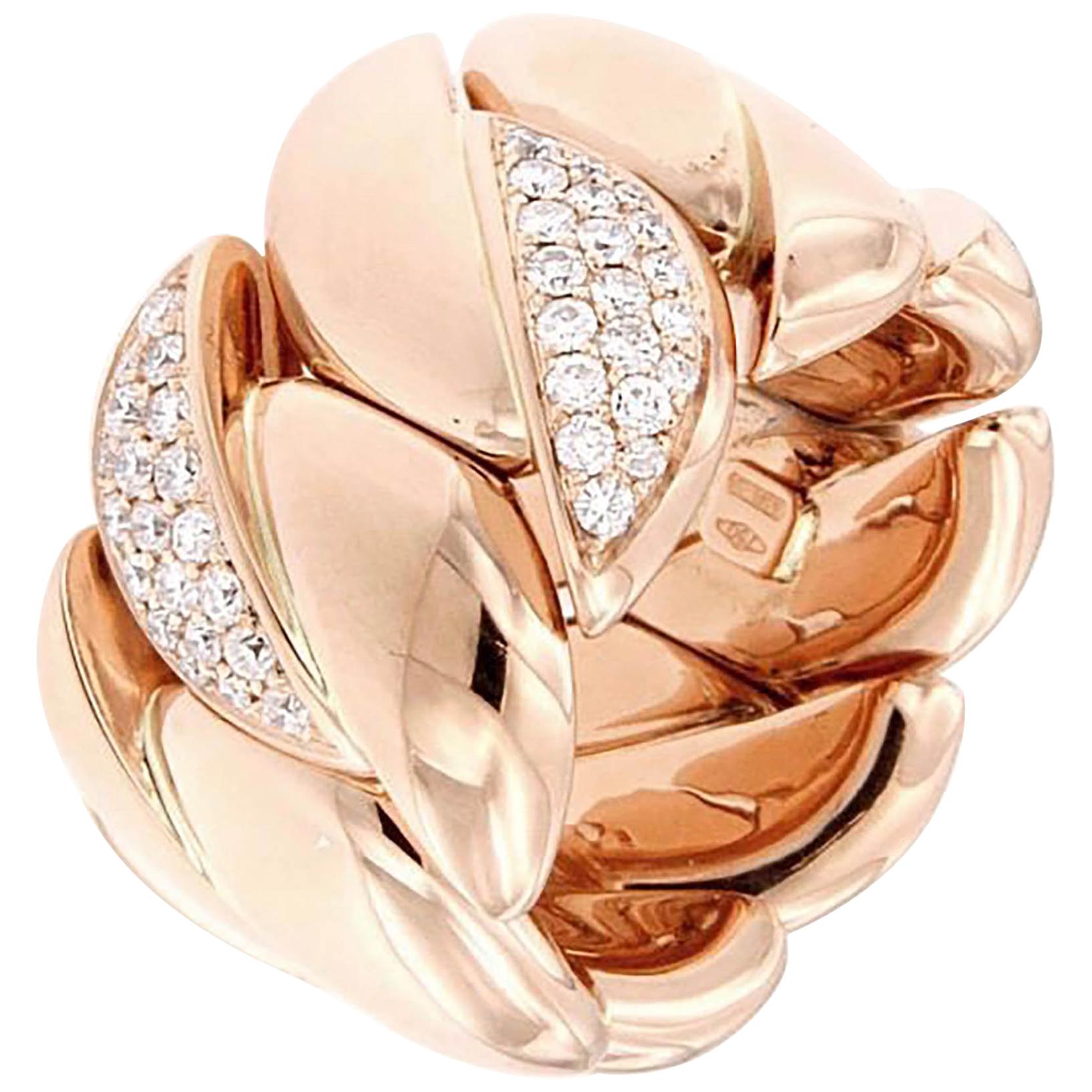 Band Ring Extensible with Diamonds 18 Karat Rose Gold