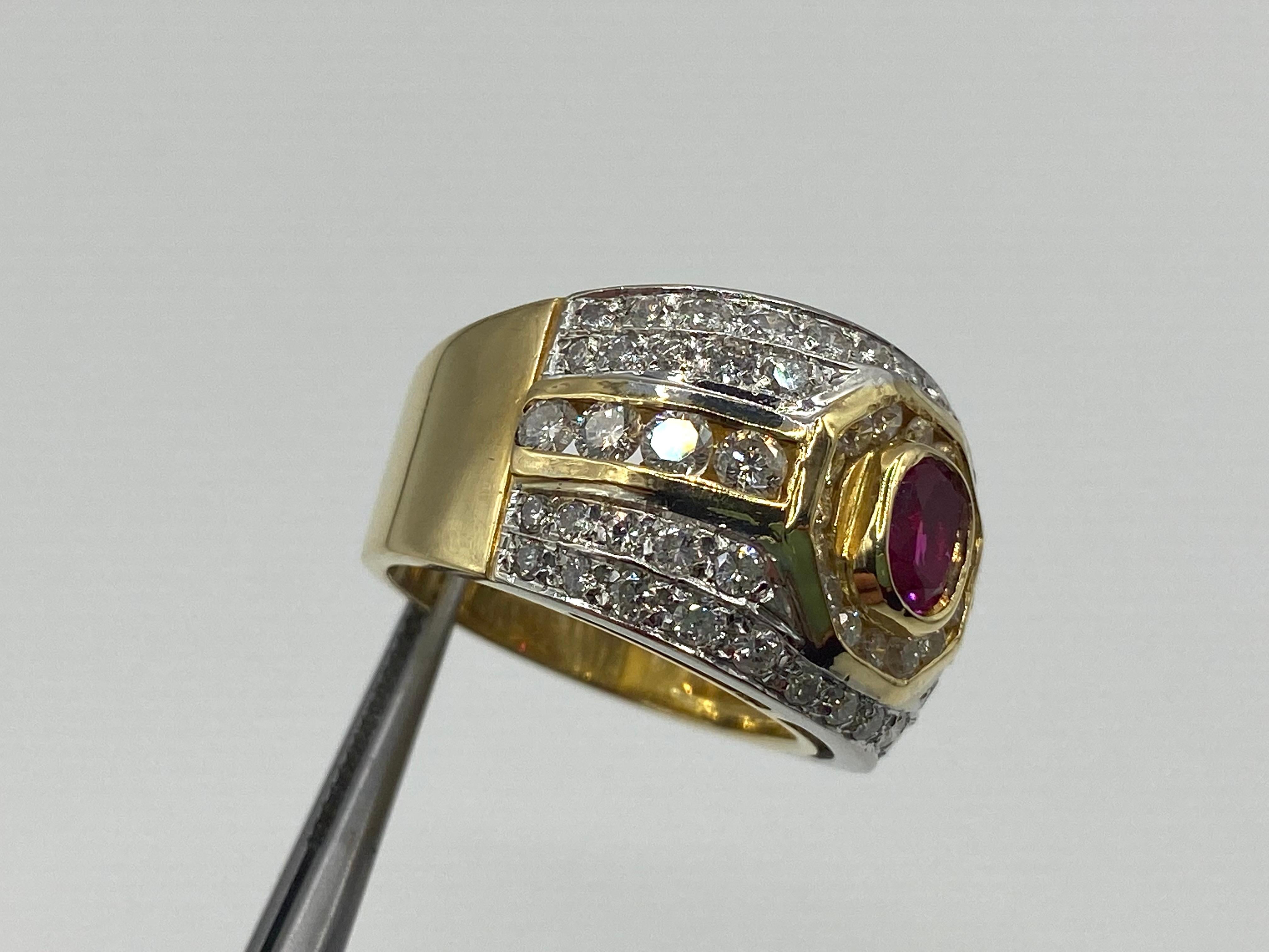 Band Ring in 18 Kt Gold, Ruby and Brilliant Cut Diamonds For Sale 1