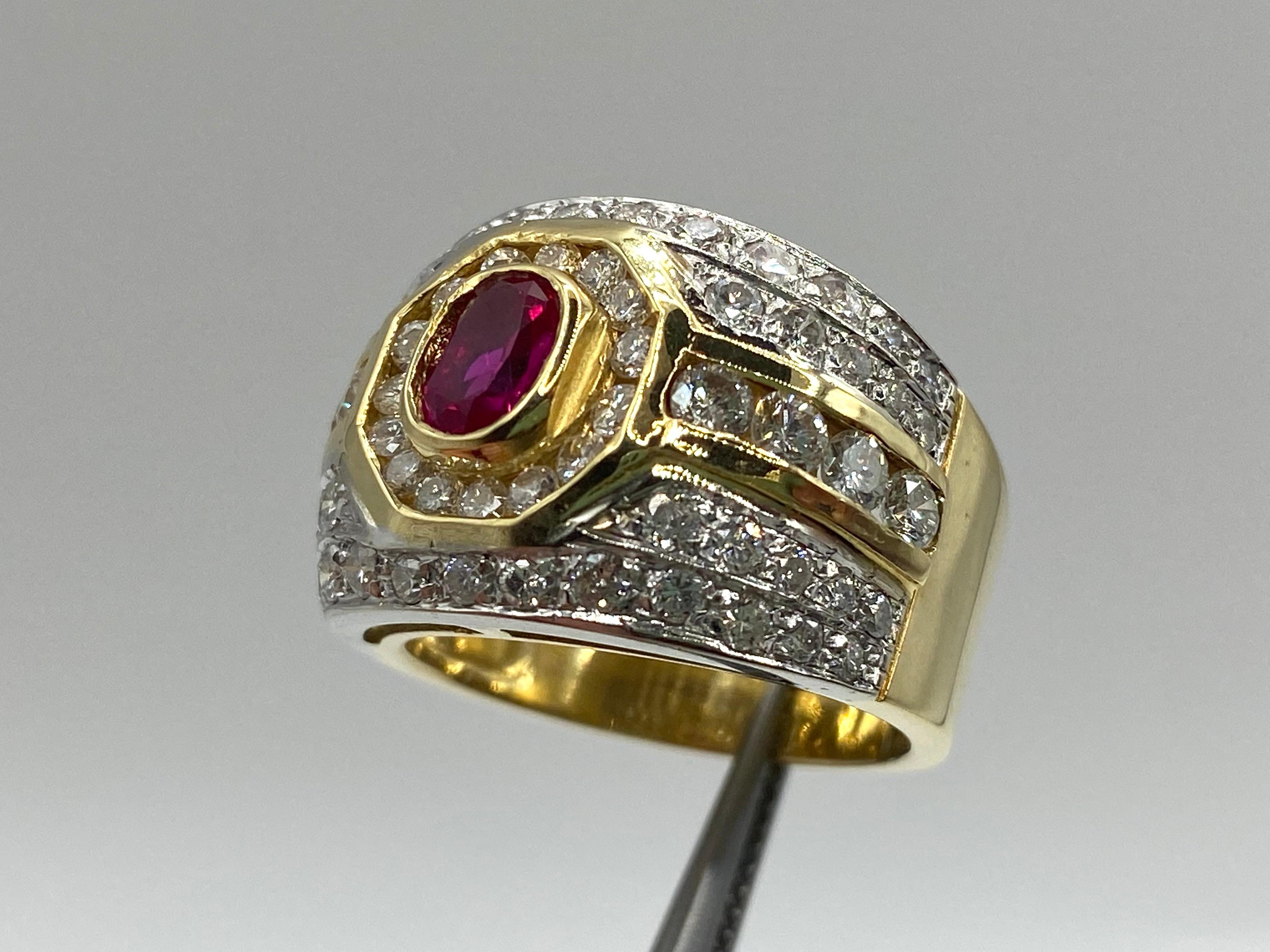 Band Ring in 18 Kt Gold, Ruby and Brilliant Cut Diamonds For Sale 3