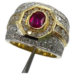 Band Ring in 18 Kt Gold, Ruby and Brilliant Cut Diamonds
