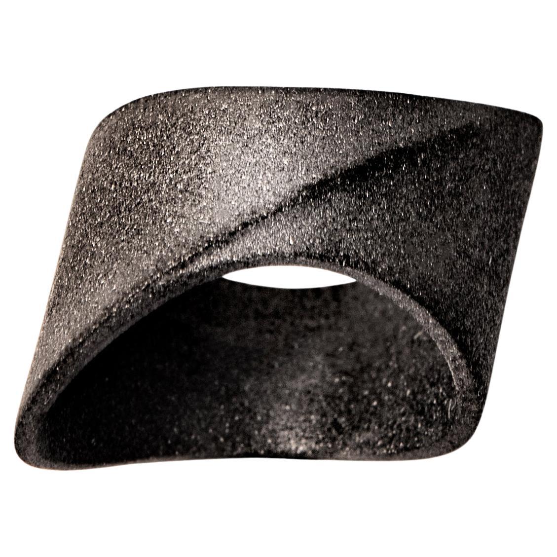 Band Ring in Black Rhodium over Sand Blasted Sterling Silver For Sale