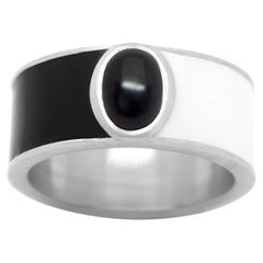 Band Ring in Sterling Silver and Enamel with Black Onyx