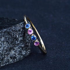 Band Ring Natural Blue/Pink Sapphire Gemstone Dainty Minimalist Stacking Ring