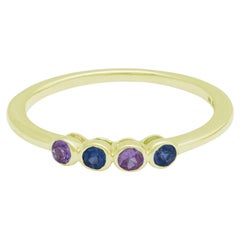 Band Ring Natural Blue/Pink Sapphire Gemstone Dainty Minimalist Stacking Ring