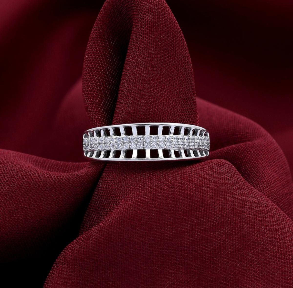 Band Ring Natural Pave Diamond Ring 925 Sterling Silver Promise Ring For Women.