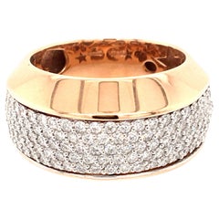 Band Ring Rose and White 18 Karat Gold Pave Setting Ring Made in Italy