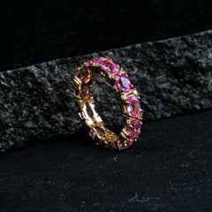 Band Ring Solid 14k Yellow Gold Jewelry Natural Diamond Pink Sapphire Gems Ring