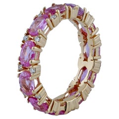 Band Ring Solid 14k Yellow Gold Jewelry Natural Diamond Pink Sapphire Gems Ring