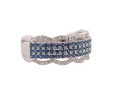 Band Ring - Three-Row Blue Sapphire Diamond in 14K White Gold