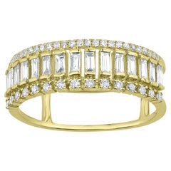 Band Ring with 0.49 Carat Baguette and Round Diamond in 18k Yellow Gold