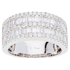 Band Ring with 2.03 Ct of Brilliant and Baguette Cut Diamonds, 18 Kt White Gold 