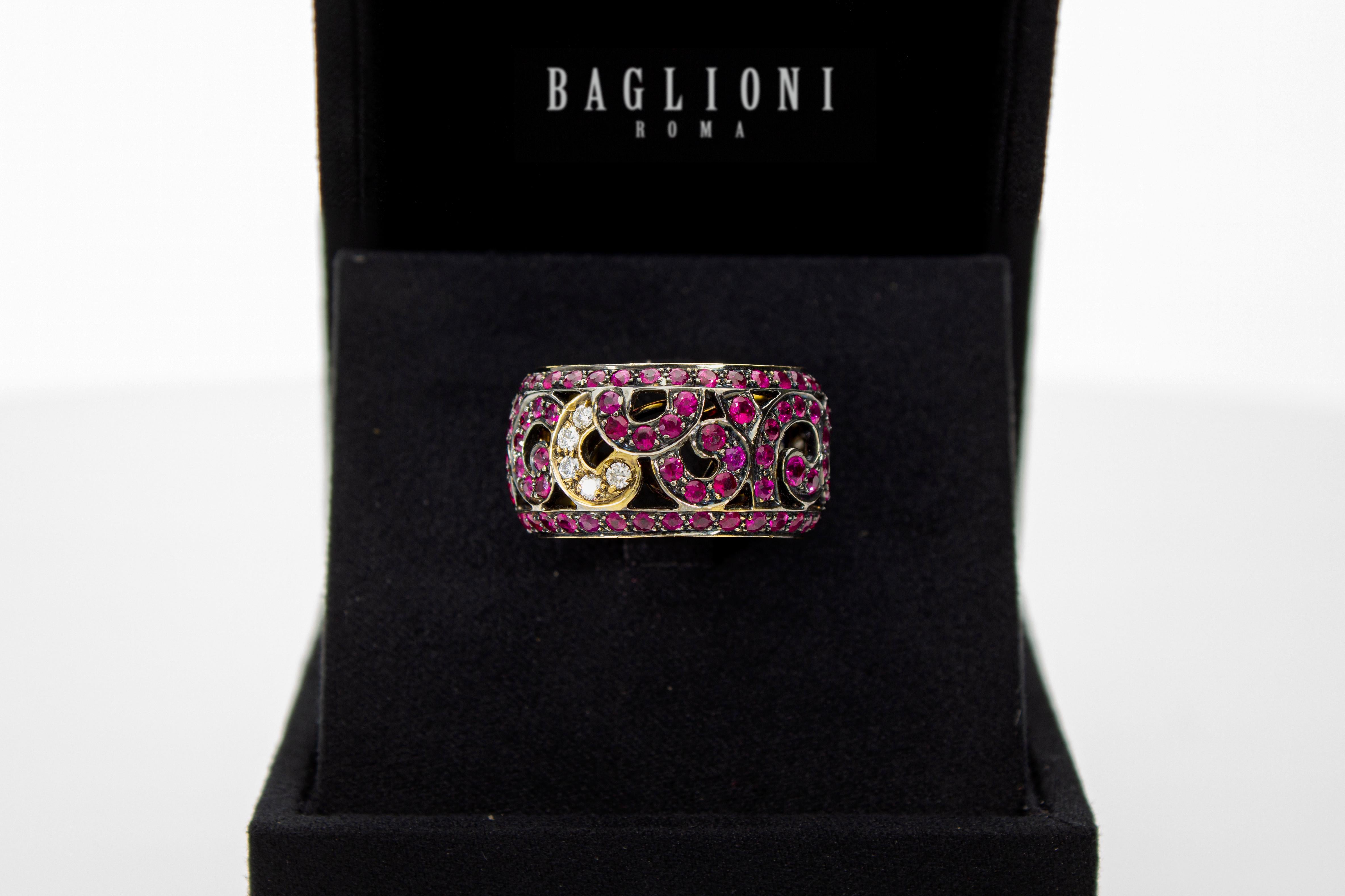 Round Cut Eternity Band Ring with 4.13 ct of Rubies and 0.25 ct of Diamonds. Made in Italy For Sale