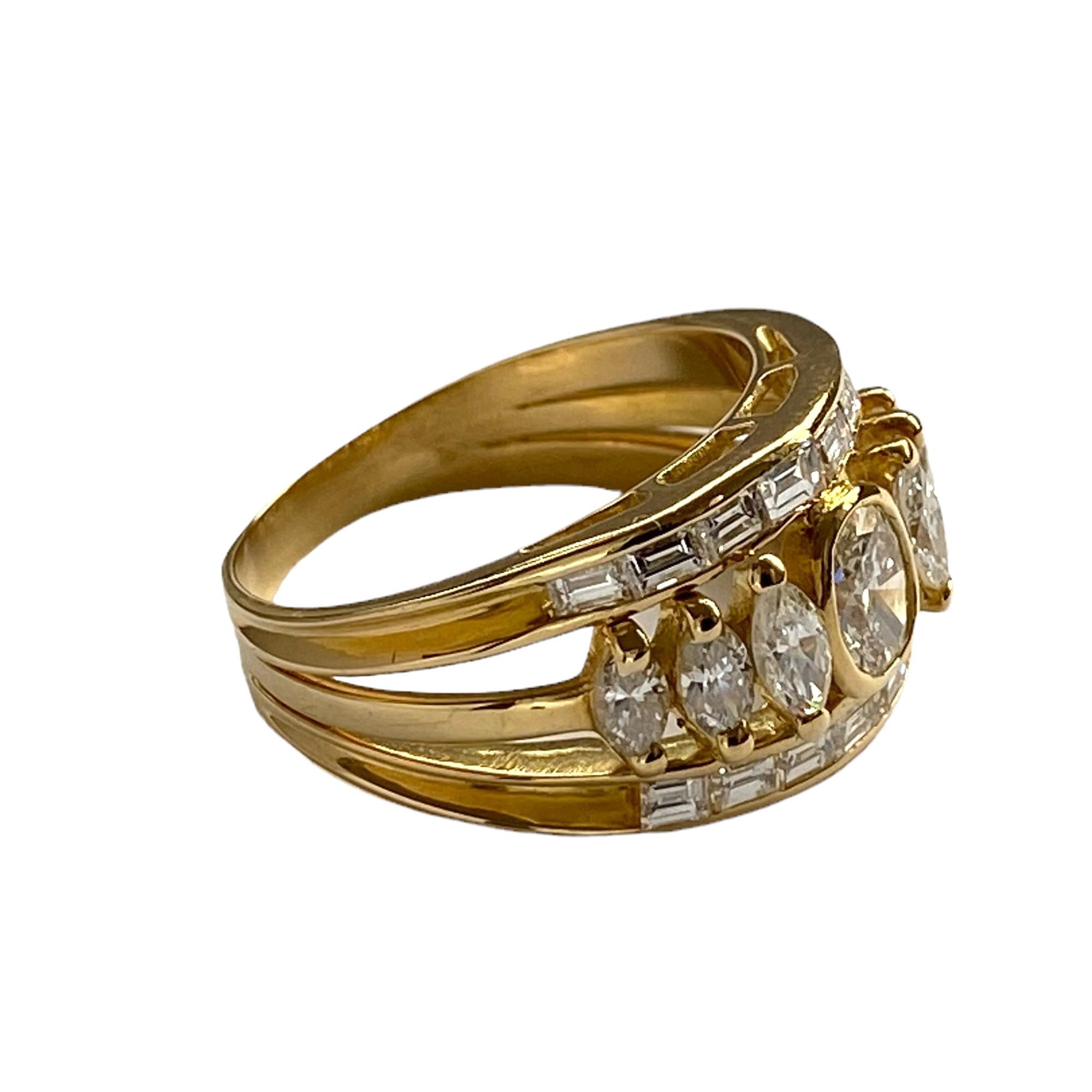 Modern Special Band Ring with Natural White Diamonds - 18kt Yellow Gold 