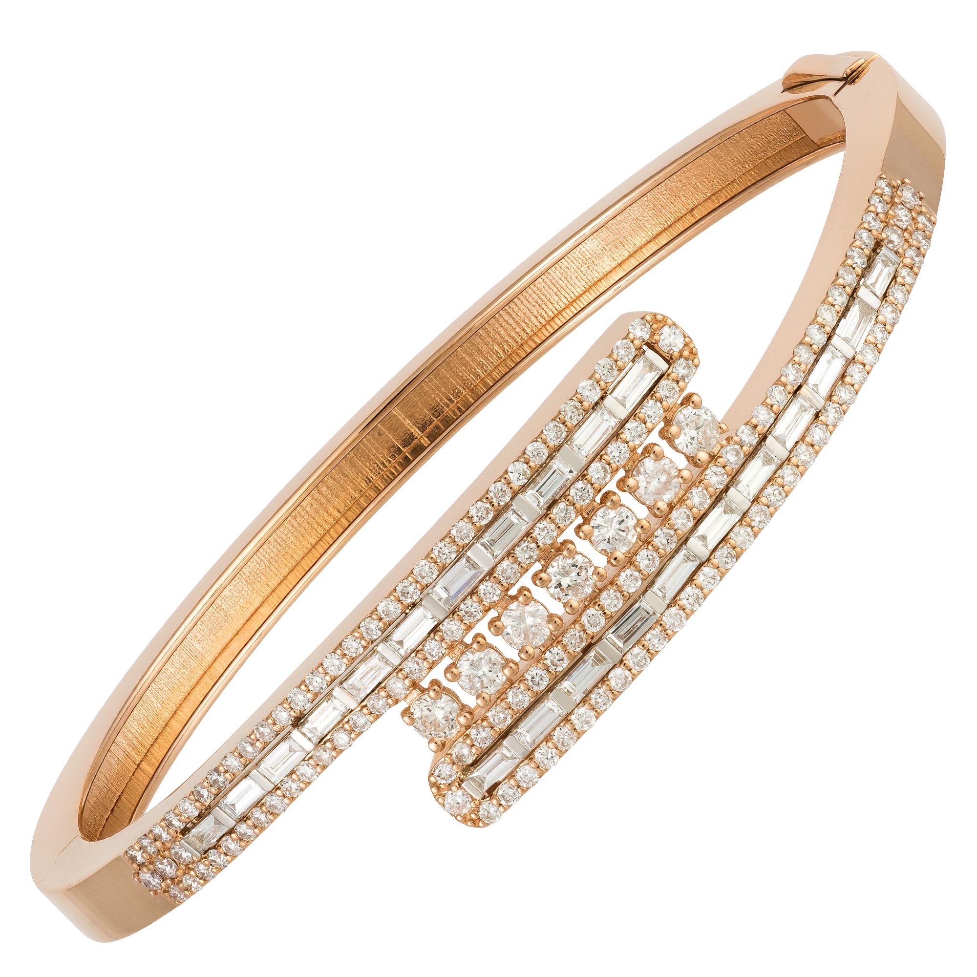 Modern Band White Pink Gold 18K Bracelet Diamond for Her For Sale