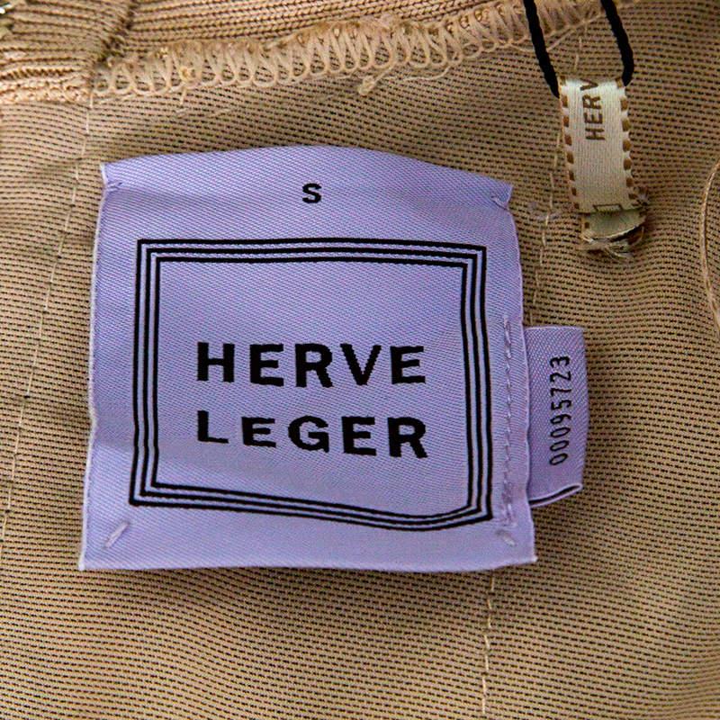 Bandage Herve Leger Beige Fringed Sleeveless Bandage Dress S For Sale 1