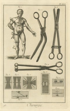 Bandaged Figure, Forceps and Plasters, Diderot Chirurgie Plate XXX, circa 1772