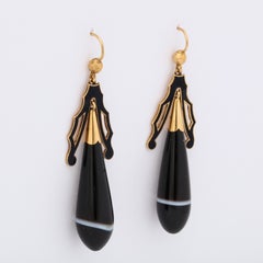 Banded Agate and Enamel Torpedo Earrings