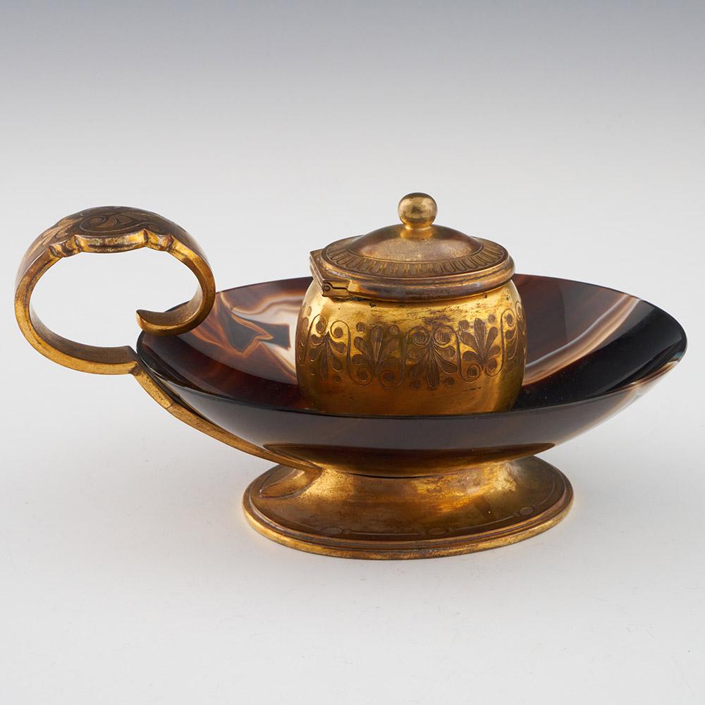 Calamaio antico in agata e ormolu a bande, 1895 ca. In condizioni buone in vendita a Tunbridge Wells, GB