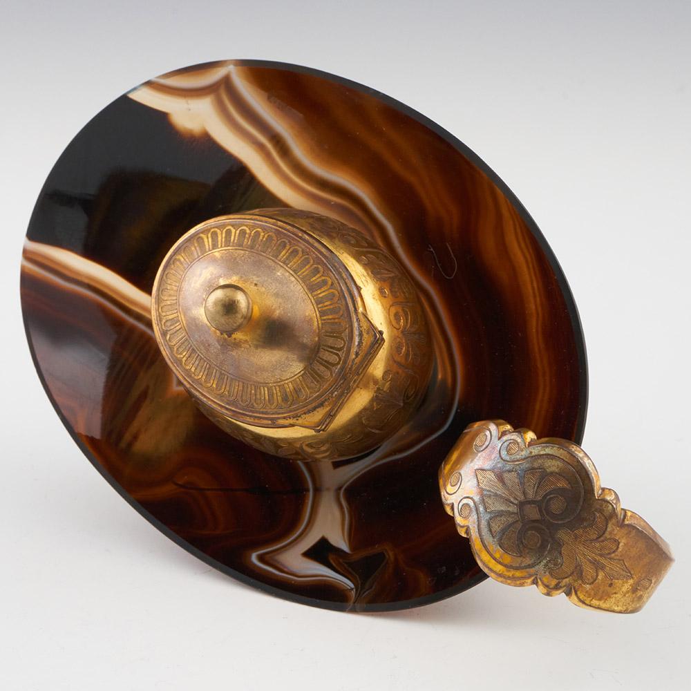Bronze Banded Agate and Ormolu Antique Inkwell c1895 For Sale