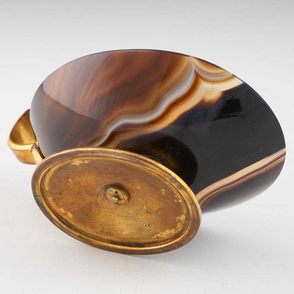 Banded Agate and Ormolu Antique Inkwell c1895 For Sale 1