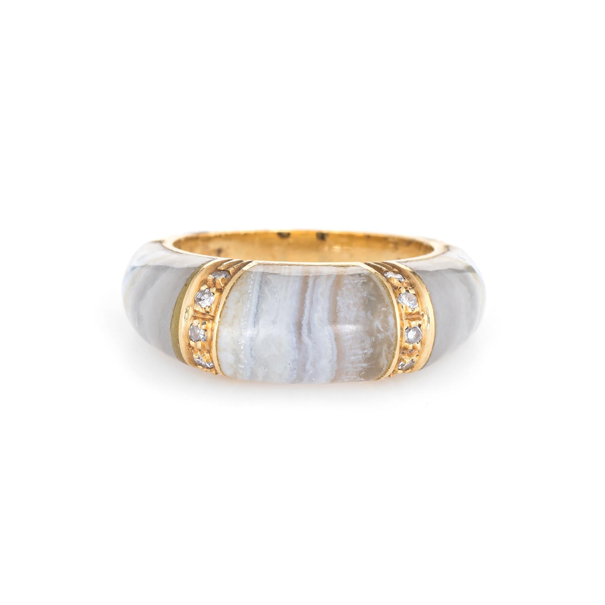 Stylish vintage banded agate & diamond ring (circa 1970s) crafted in 18 karat yellow gold. 

Banded agate measures from 6mm to 7mm. 10 estimated 0.01 carat single cut diamonds total an estimated 0.10 carats (estimated at H-I color and VS2-SI1