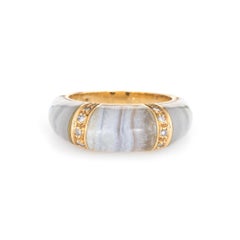 Banded Agate Diamond Ring 18 Karat Yellow Gold Dome Band Jewelry Stacking