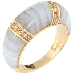 Banded Agate Diamond Ring 18 Karat Yellow Gold Dome Band Jewelry Stacking