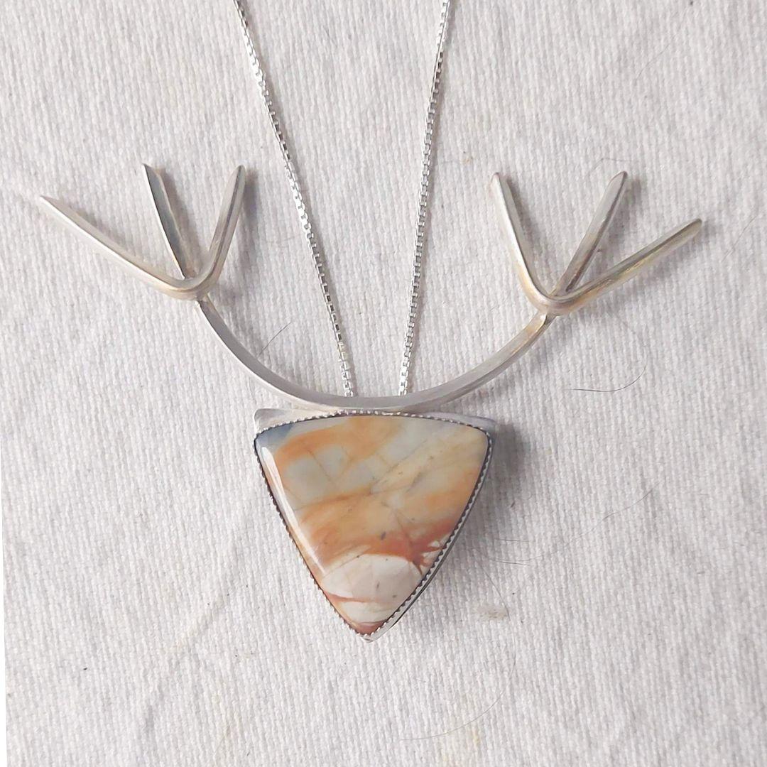 Modernist Banded Agate Silver Stag Pendant