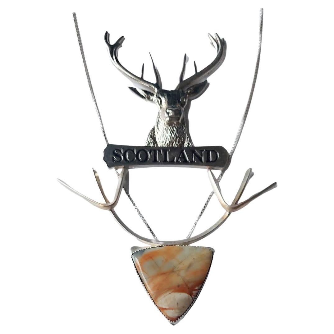Banded Agate Silver Stag Pendant
