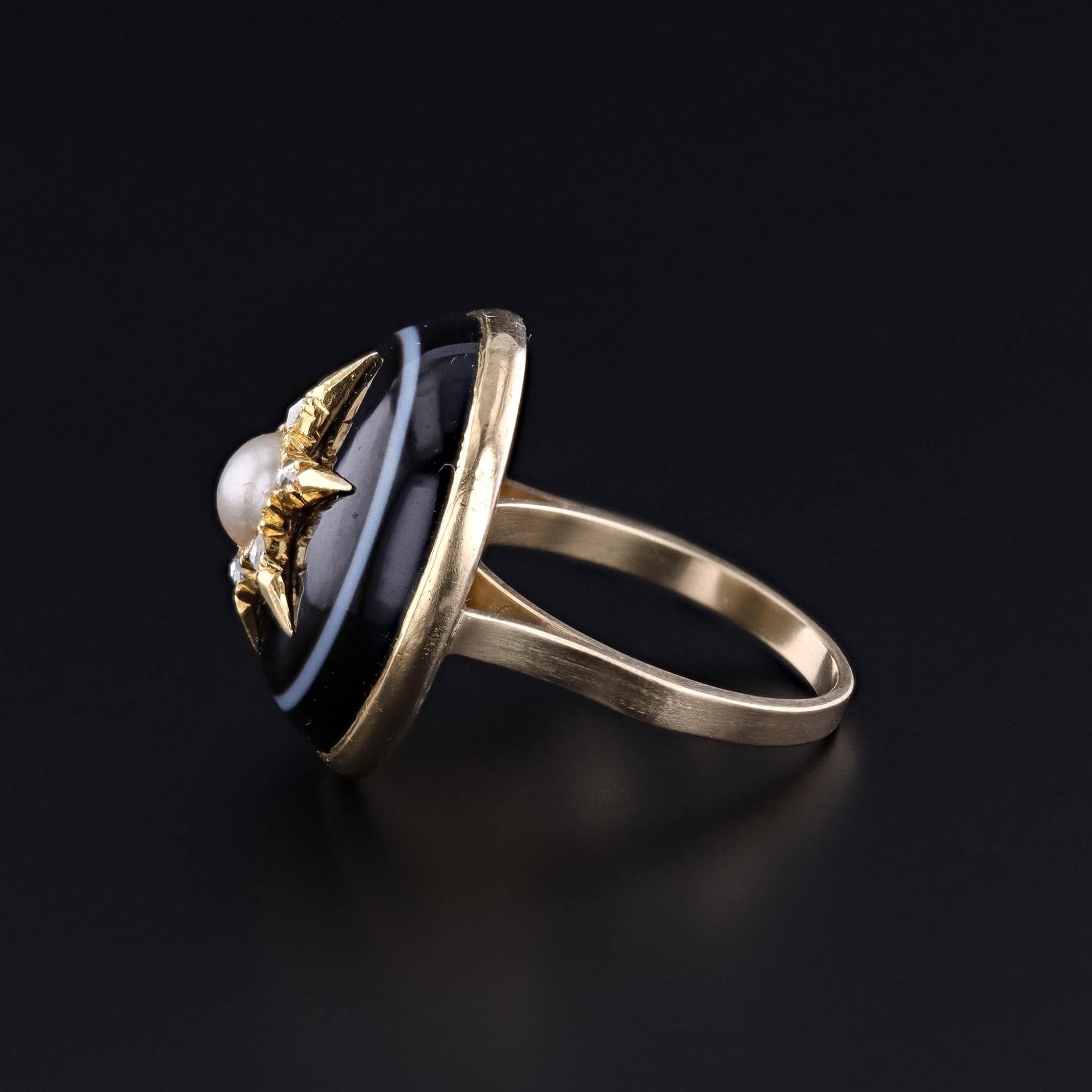 Rose Cut Banded Agate Star Ring of 14k Gold For Sale