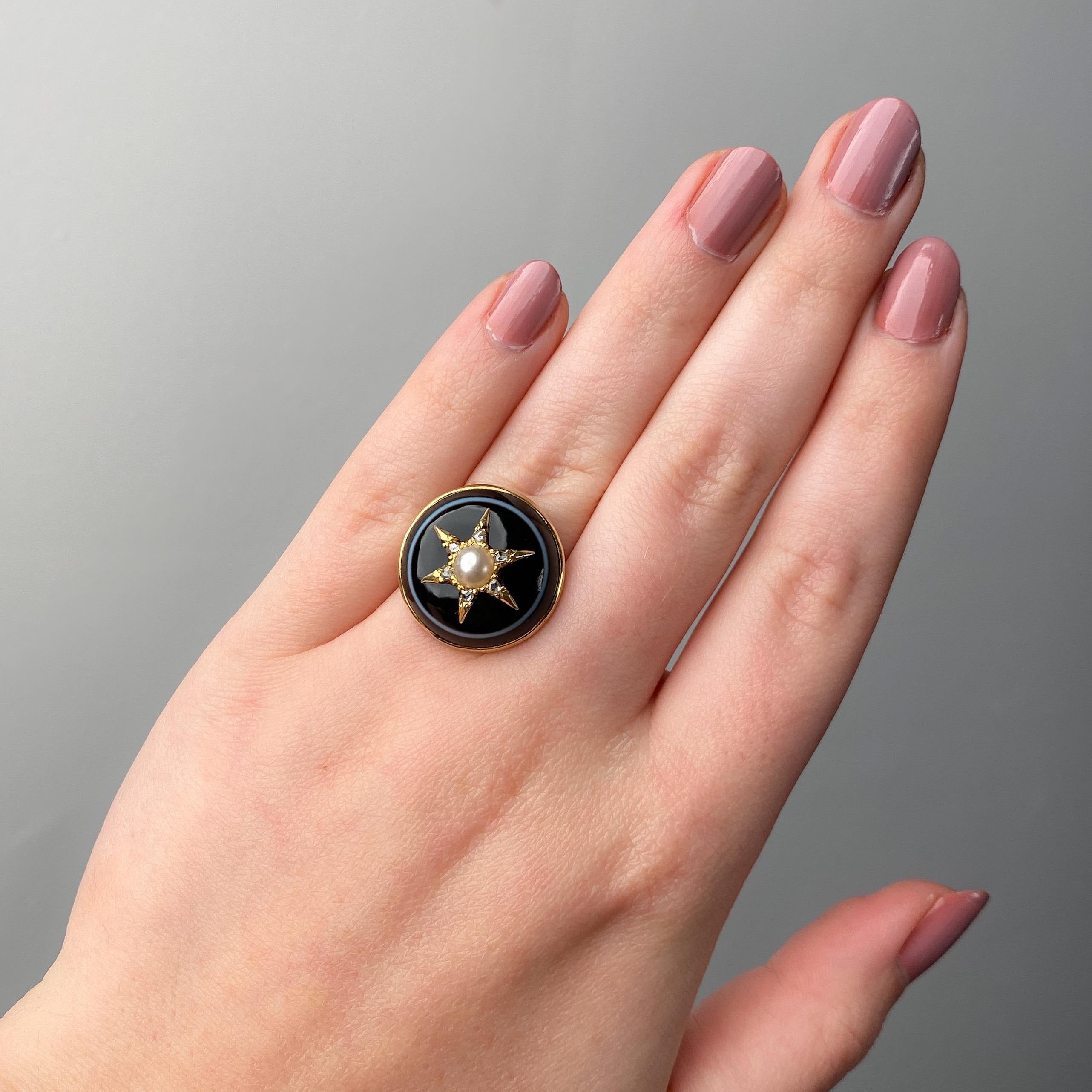 Women's Banded Agate Star Ring of 14k Gold For Sale