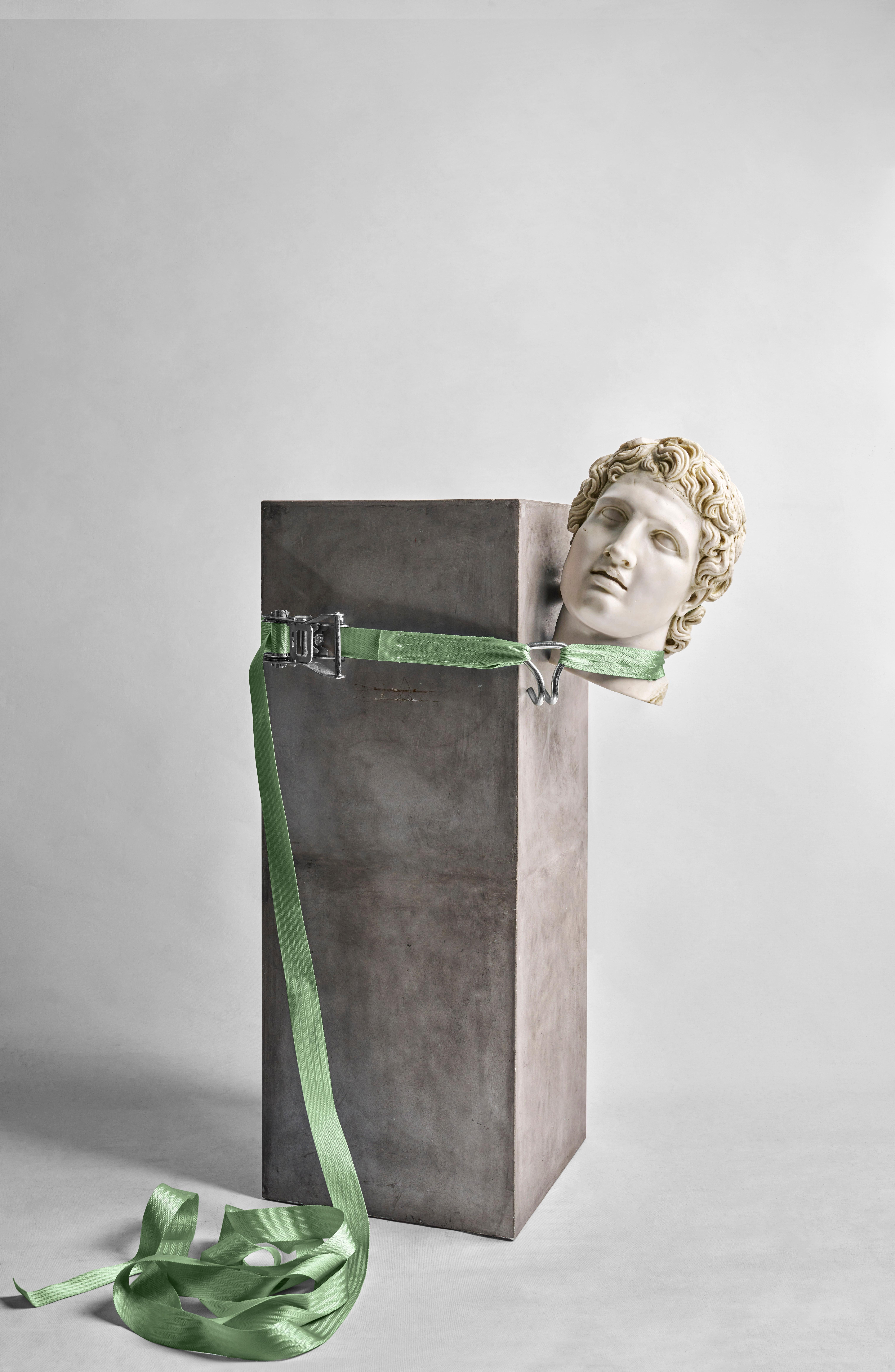 Cast Banded Alexander The Great Bust Statue Made with Compressed Marble Powder For Sale