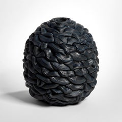 Banded Black Convex Fold I, Parian Porcelain Sculptural Vessel by Steven Edwards