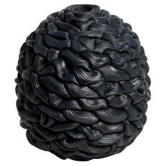 Banded Black Convex Fold I, Parian Porcelain Sculptural Vessel by Steven Edwards