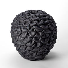 Banded Black Convex Fold V, black parian porcelain sculpture by Steven Edwards