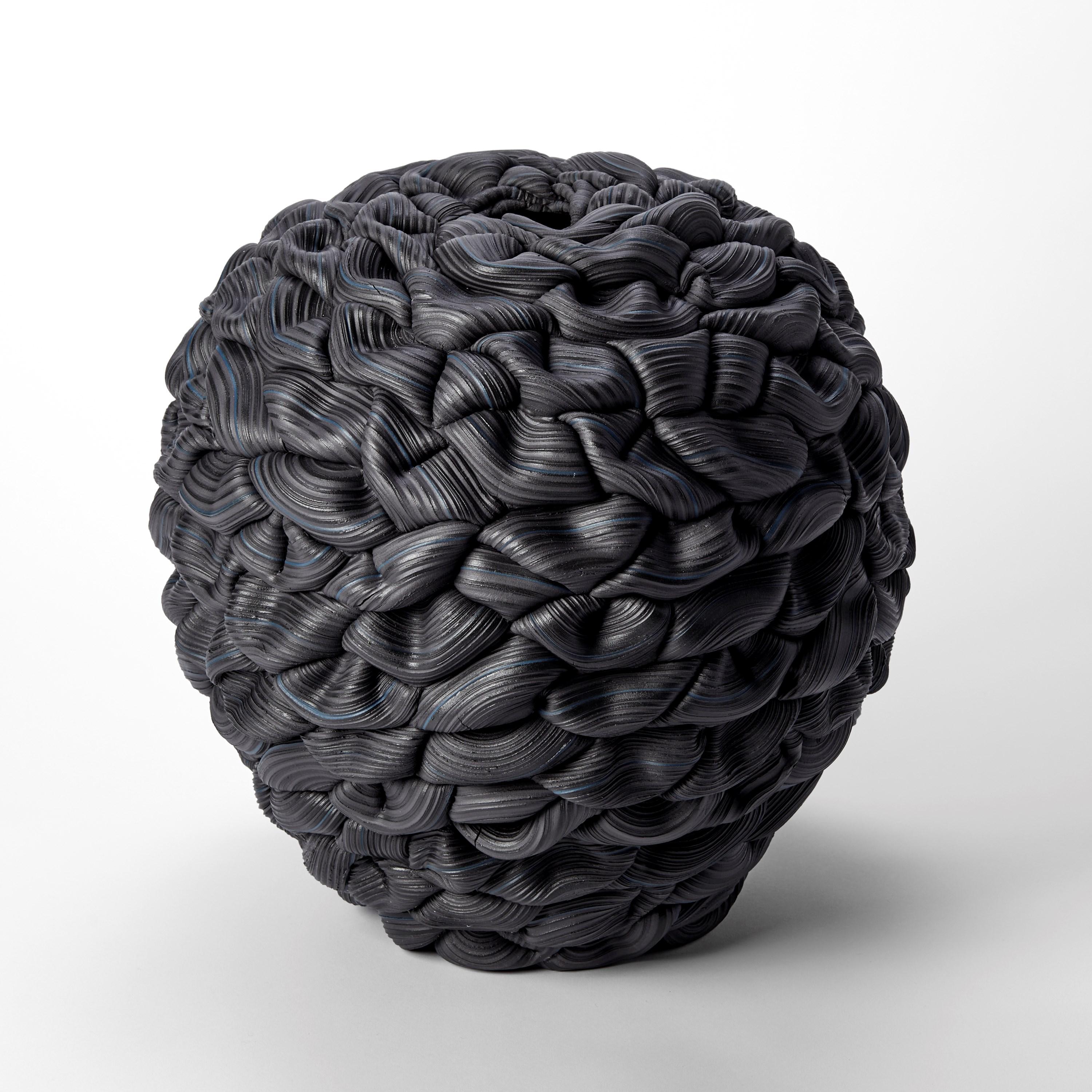 Organic Modern Banded Black Convex Fold V, black parian porcelain sculpture by Steven Edwards For Sale