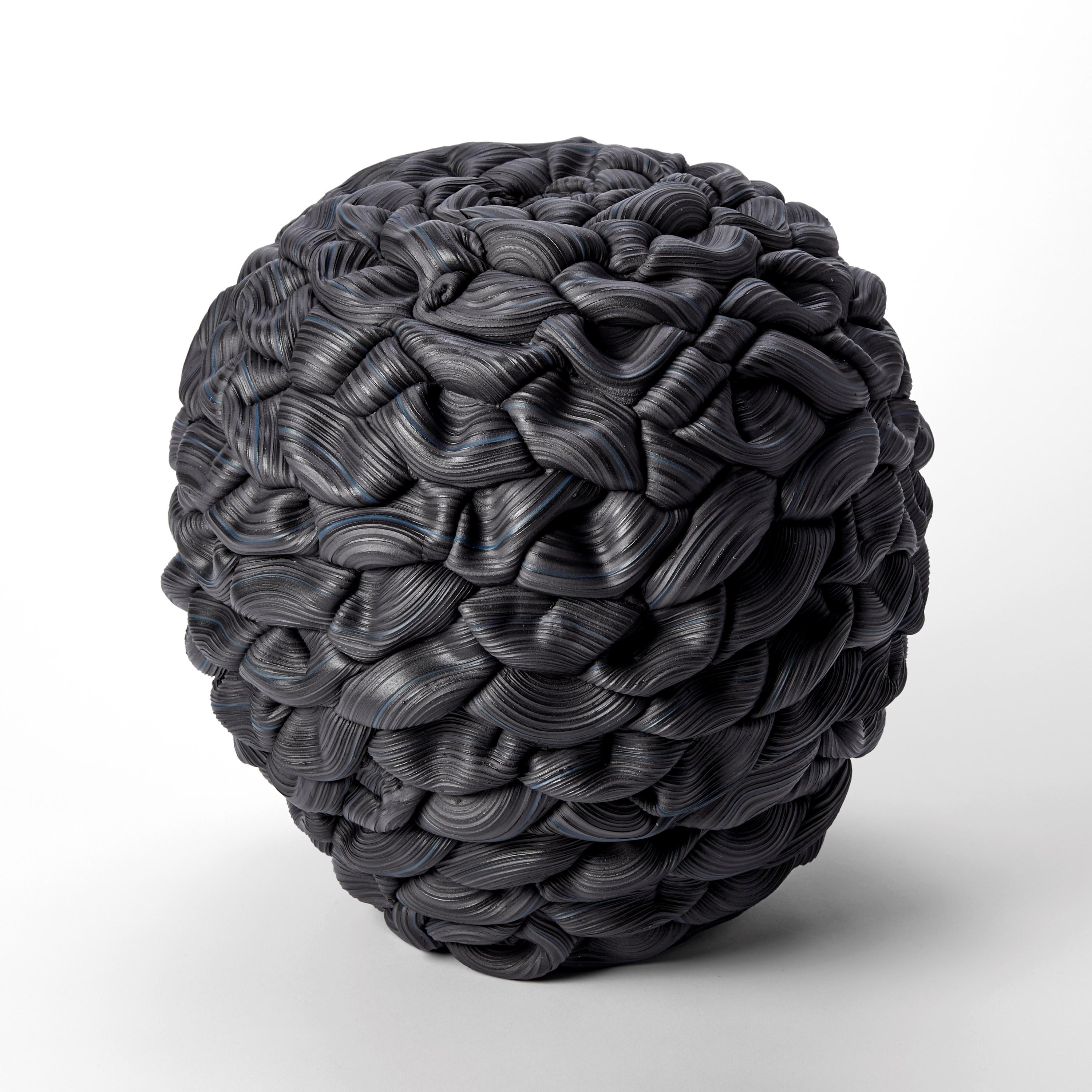 British Banded Black Convex Fold V, black parian porcelain sculpture by Steven Edwards For Sale