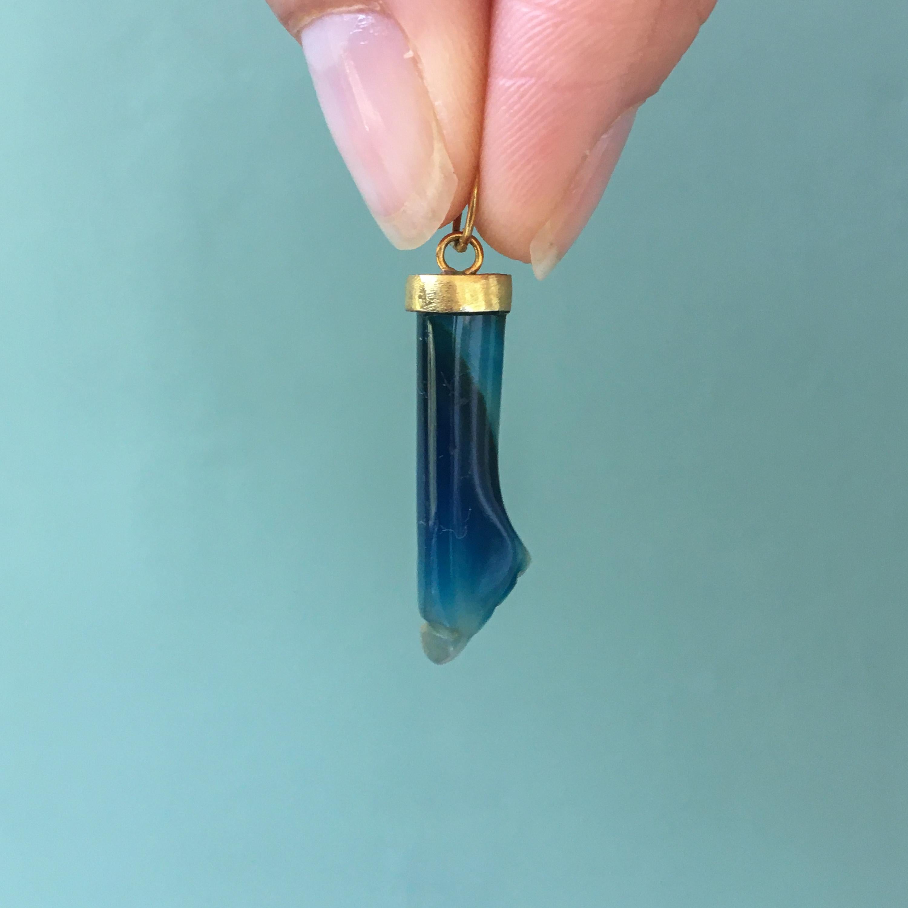Revival Mano Figa Banded Blue Agate Charm Pendant For Sale