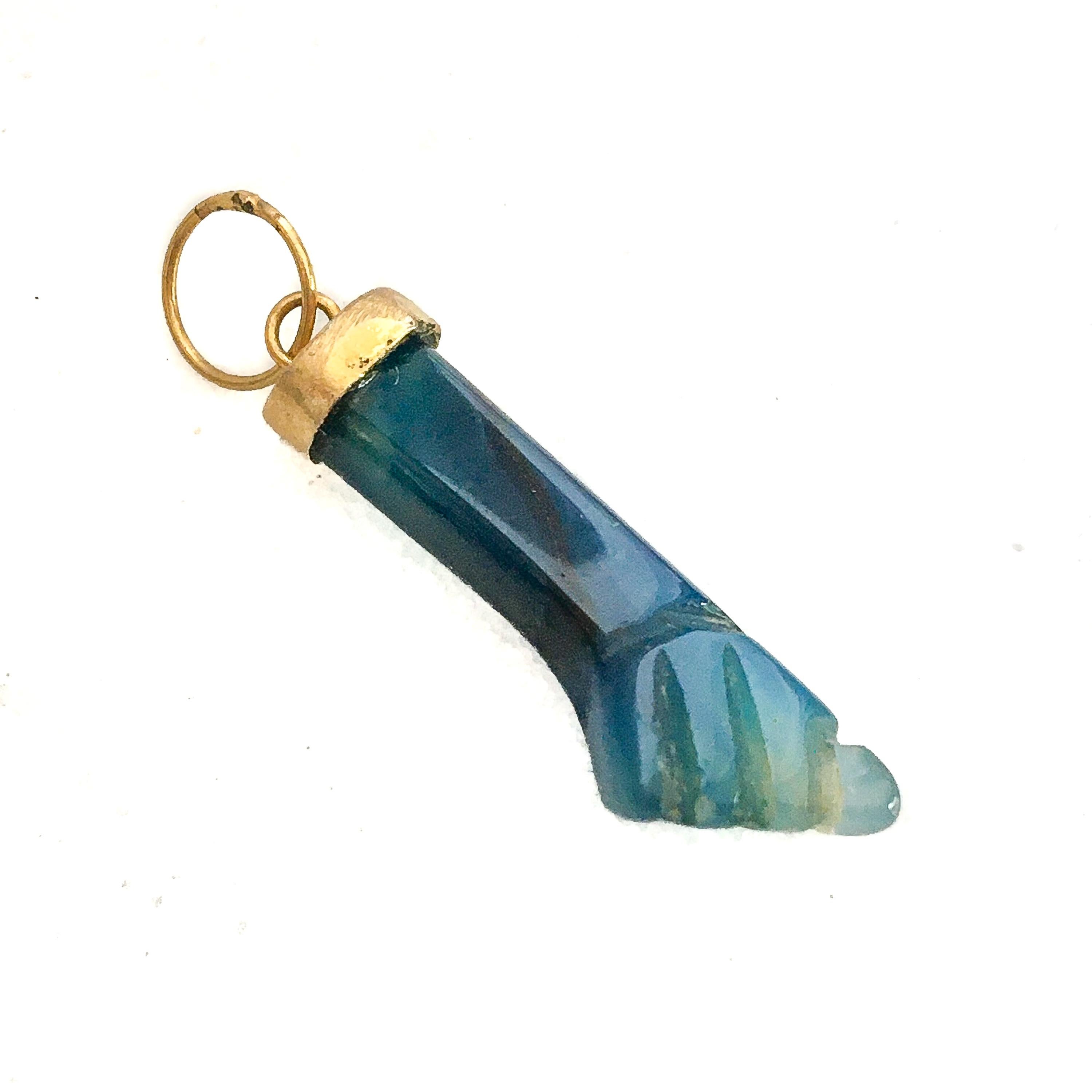 Mixed Cut Mano Figa Banded Blue Agate Charm Pendant For Sale