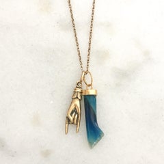 Mano Figa Banded Blue Agate Charm Pendant